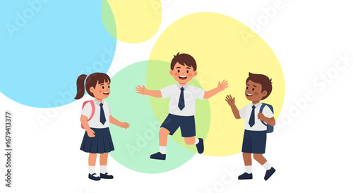 Schoolchildren Embrace Friendship: An Illustrated Depiction of Joyful Interactions