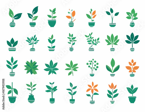 Vector collection of plant icons. Plant symbols that may be needed to create a flyer design