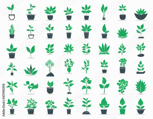 Vector collection of plant icons. Plant symbols that may be needed to create a flyer design