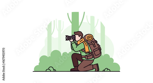 Photographer Captures Nature's Beauty Amidst Forest Scenery With Backpack And Camera
