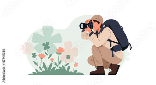 Photographer Capturing Nature's Beauty, Ideal for Travel, Adventure, and Environmental Themes