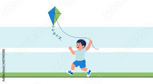 Playful Child Flying a Kite on a Sunny Day with Joy and Laughter for Fun Moments