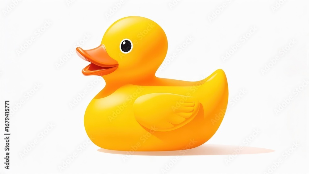 Fototapeta premium Iconic Yellow Rubber Duck Toy with Smooth Shading on a White Background