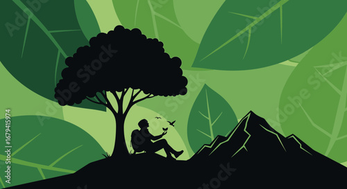 Serene Forest Landscape Depicting A Person Finding Peace And Reconnecting With Nature
