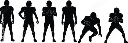American Football Player Silhouettes Vector Illustration Set for Sports, Team, and Athletic Theme Design Projects.