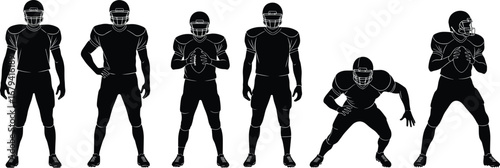American Football Player Silhouettes Vector Illustration Set for Sports, Team, and Athletic Theme Design Projects.