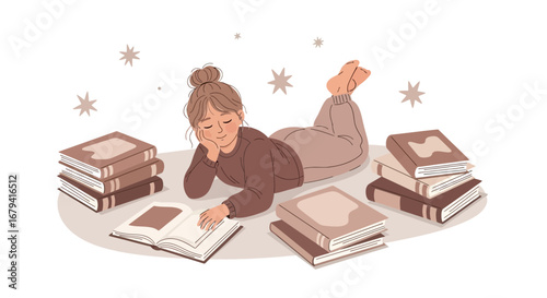 Serene Reader Embracing Literary World Amidst Cozy Setup And Starlit Atmosphere