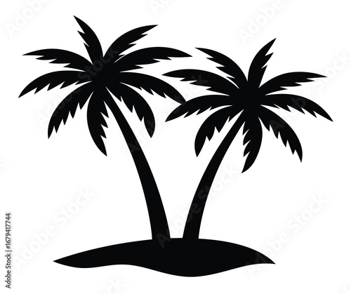Vector silhouette of two tropical palm trees