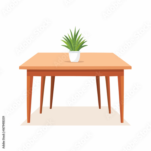 Simple Wooden Table with Potted Plant Minimalist Home Decor Illustration