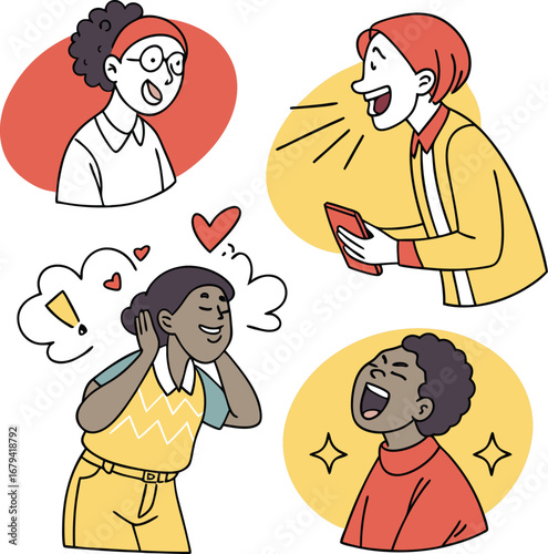 Friends Laughing and Talking in Cartoon Style Vector