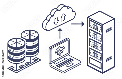 Flat vector icons for cloud computing and data storage services