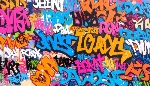 Vibrant, colorful graffiti art.  A dense,  overlapping array of tags and  styles