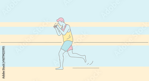 Man Running And Reviewing Glasses, Abstract Illustration With Unique Background And Style