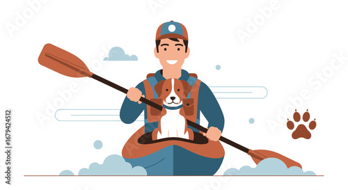 Kayaking Adventure with Dog, Enjoying Water Adventures on A Sunny Day