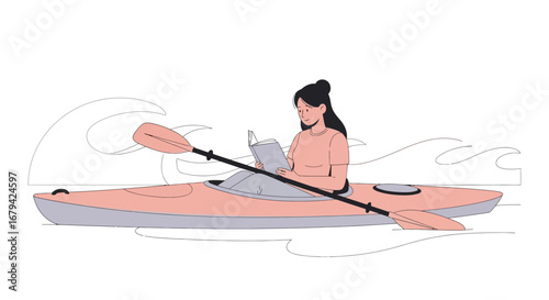 Kayaking And Reading: A Tranquil Moment Depicted Amidst Gentle Waves, Enjoy Leisure