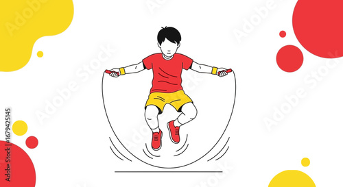 Kid Joyfully Skipping Rope, Perfect For Fitness, Wellness And Active Lifestyle Concepts