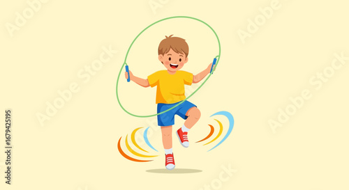 Kid Jumping Rope: Joyful Play, Movement, and Active Energetic Life Illustration