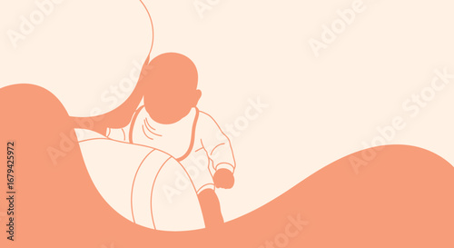 Minimalist Illustration of Breastfeeding Mom and Baby in Warm Pastel Colors
