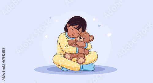 Little Girl Embracing A Soft Toy, Symbolizing Innocence And Comfort