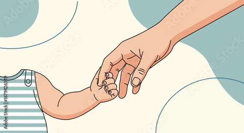 Mother holding baby hand, concept about love, care, support, and family relationship