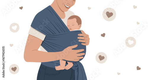 Loving Parent Holds Sleeping Child in a Comfortable, Safe, and Tender Embrace
