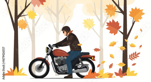 Motorcycle Ride Through Autumnal Woods Portraying The Spirit of Adventure and Freedom