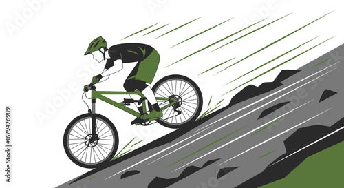 Mountain Biker Maneuvering Down A Steep Slope On His Bicycle Against A White Backdrop