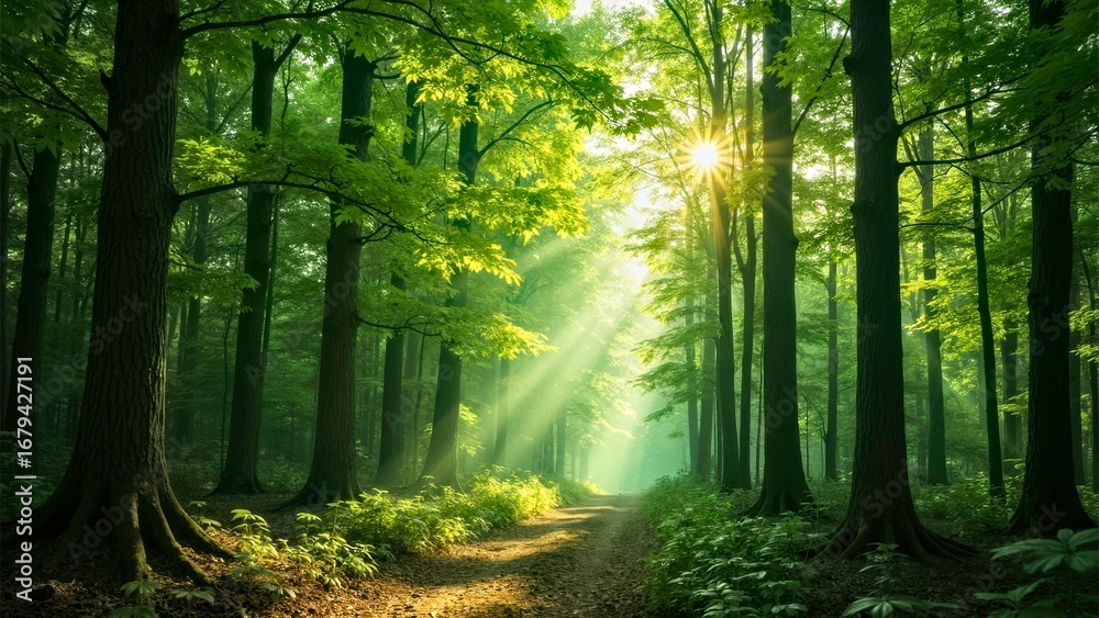 Obraz premium Forest Light and Shadow Natural Scene Map