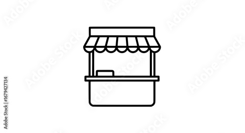 Kiosk stand with striped canopy and transparent background