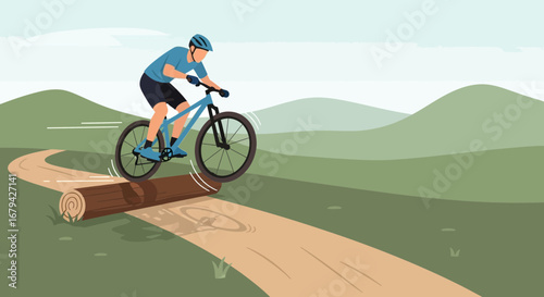 Mountain Biker Performing Stunt On A Log, Capturing The Spirit Of Adventure And Challenge