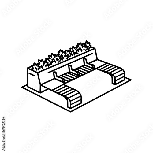 Open-air stadium with steps and seating with transparent background