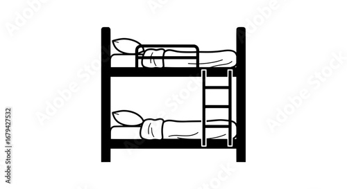 Bunk bed with children sleeping with transparent background