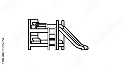 Bunk bed with slide and ladder with transparent background
