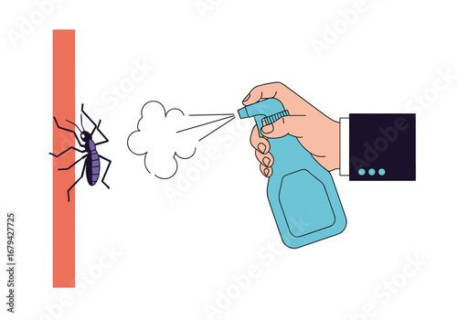 Using insecticide spray to eliminate a pest on a vertical surface safely and effectively