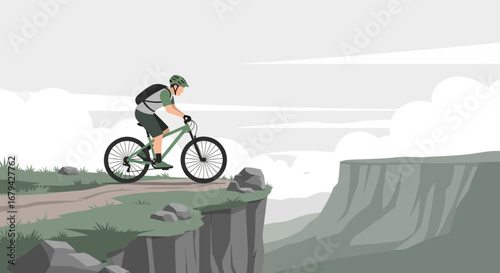 Mountain Cyclist Navigating Challenging Terrain Near A Precipice, Illustrative View