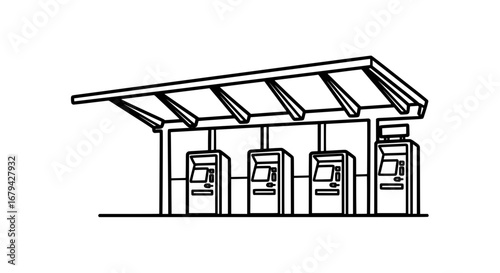 Gas station with solar panel roof and automated pumps