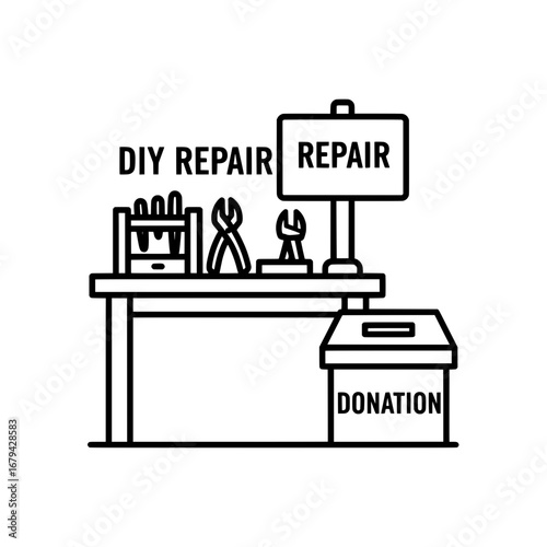 DIY repair tools and donation box with transparent background