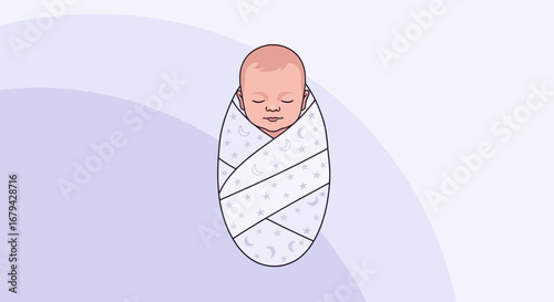 Newborn Baby Swaddled in a Blanket with Celestial Patterns for Peaceful Slumber