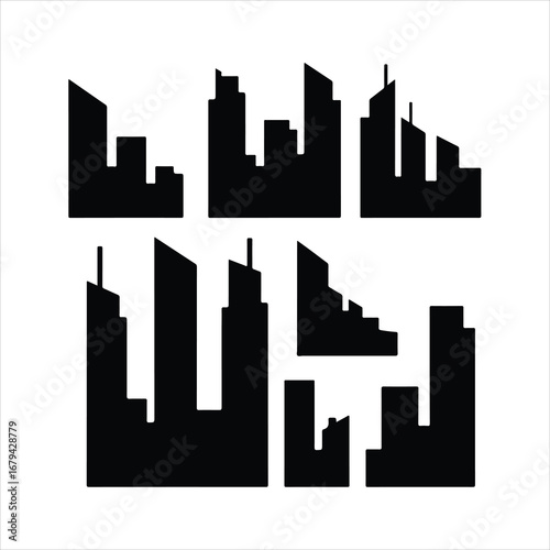 Black silhouette cityscape skyline building shapes on white background architecture
