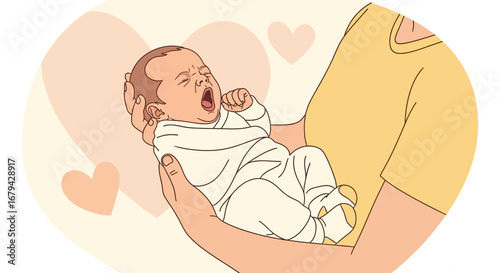 Newborn Infant Comfortably Held, A Gentle Embrace Of Parental Affection Illustrated