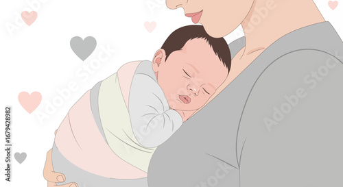 Newborn Infant Snuggled Close To Parent, Love, Care, and Tenderness Vector Illustration