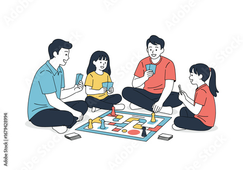Family playing board game together enjoying quality time indoors leisure activity