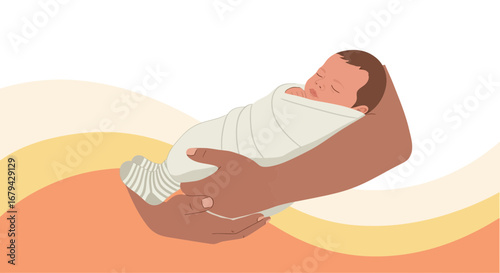 Newborn Swaddled in Loving Arms Symbolizes Purity, Security, And Peaceful Rest