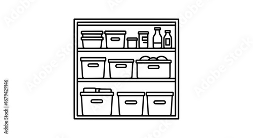 Line art of open refrigerator with transparent background