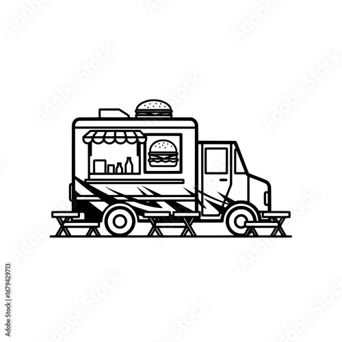 food truck serving burgers with transparent background