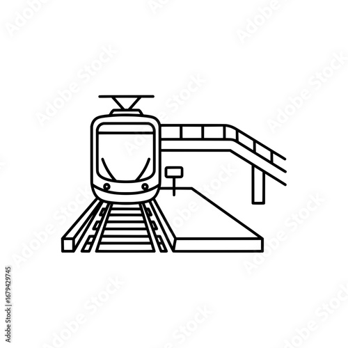 Modern train on railway tracks with transparent background