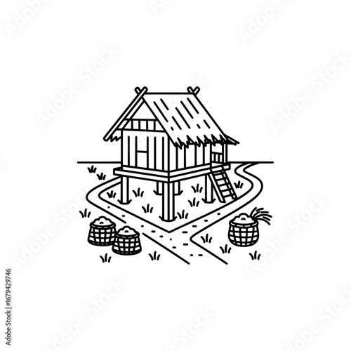 Traditional stilt house with transparent background