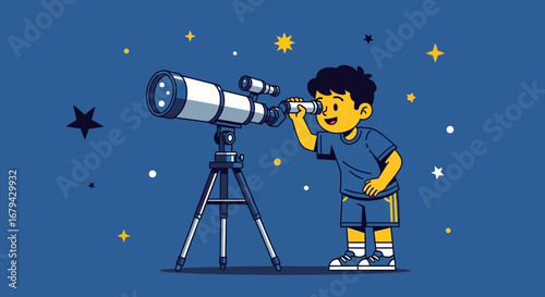 Observing Cosmic Wonders: A Young Explorer Gazing Through A Telescope Amidst The Stars
