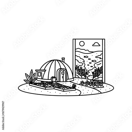 Dome-shaped greenhouse with transparent background