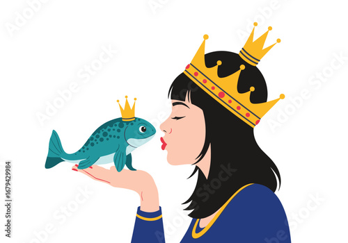 A regal encounter a young princess kisses her beloved blue whale companion